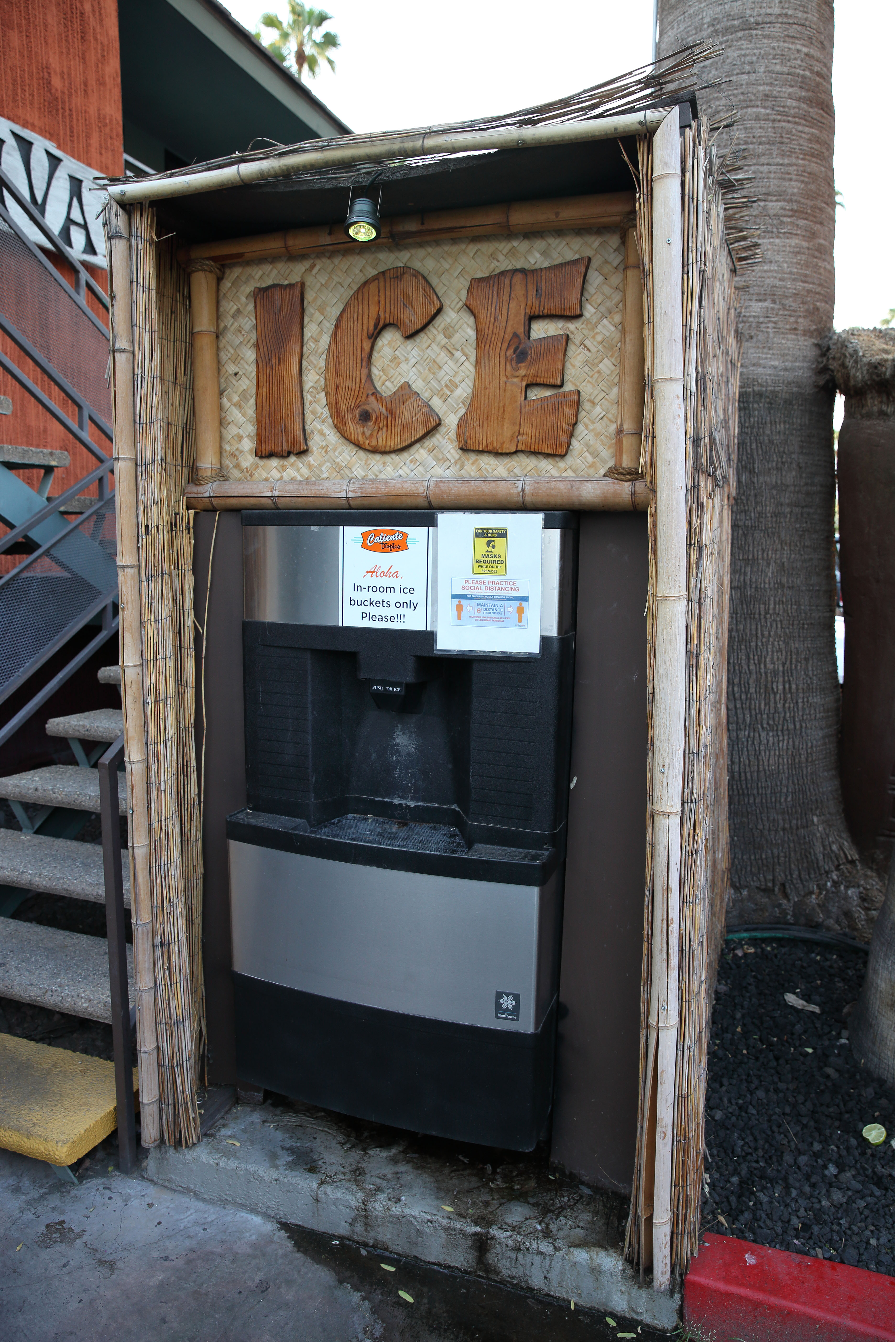 Commercial ice dispenser installed in a resort ice station
