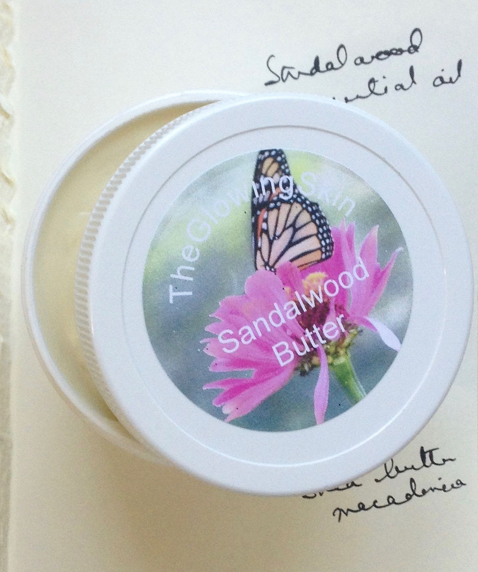 sandalwood body butter, sandalwood essential oils, macadamia oil