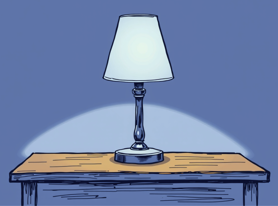 lamp on a table in dark room