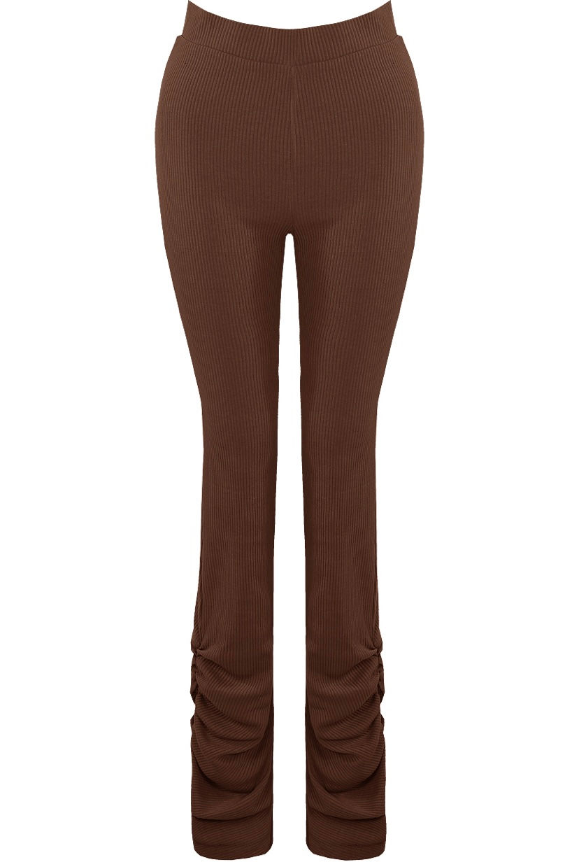 Thumbnail: Chocolate ribbed ruched trousers 