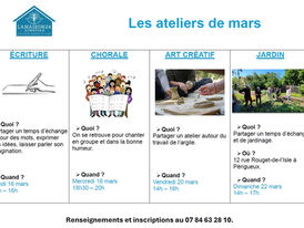 Les ateliers du mois de mars
