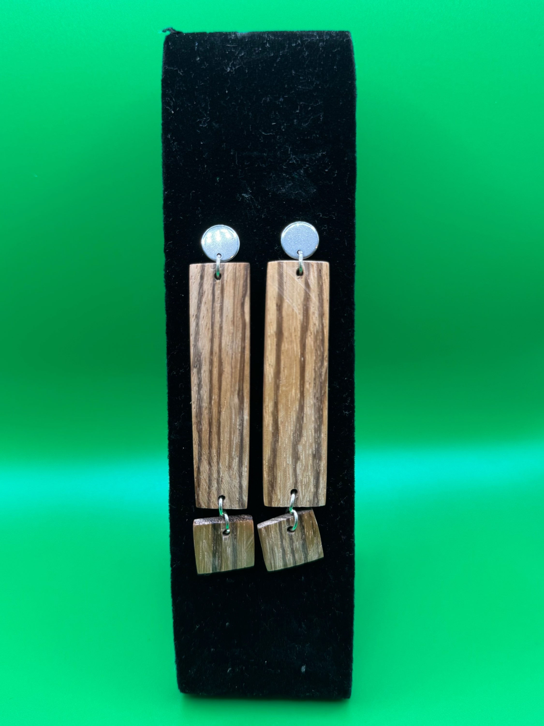 handmade zebra wood earrings on silver studs 