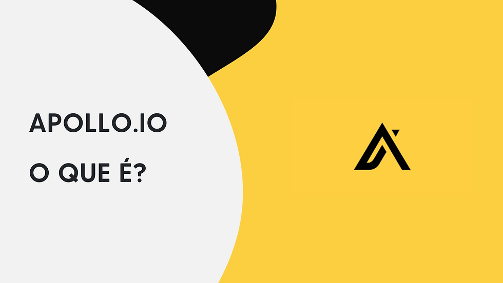 Imagem ilustrativa com o texto "Apollo.io o que é?" com o logo do Apollo. Cores: amarela, branco e preto