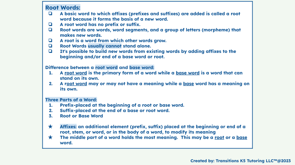 Standard Root Words
