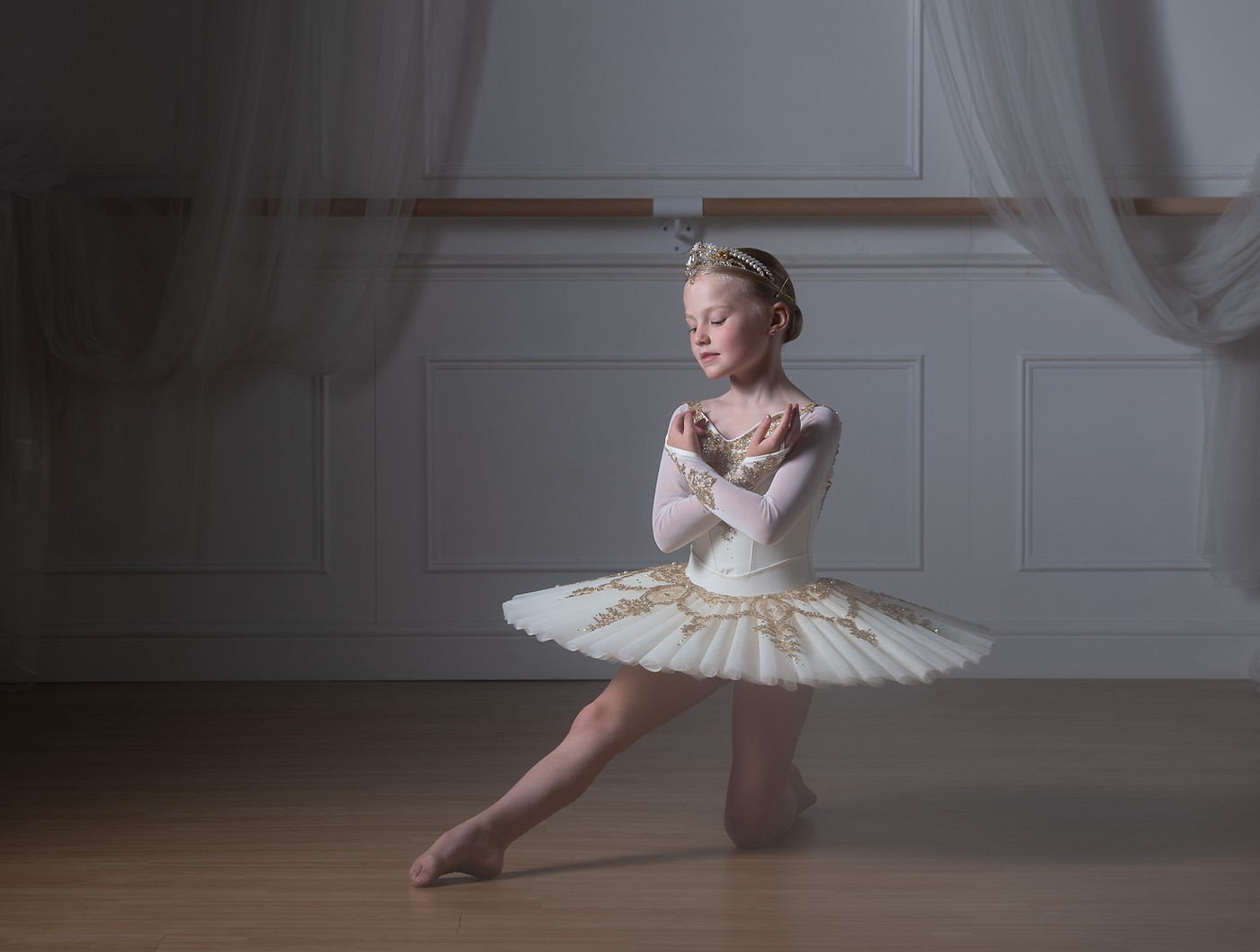 Ballet dancer in professional hooped pancake tutu made by the Bunheads