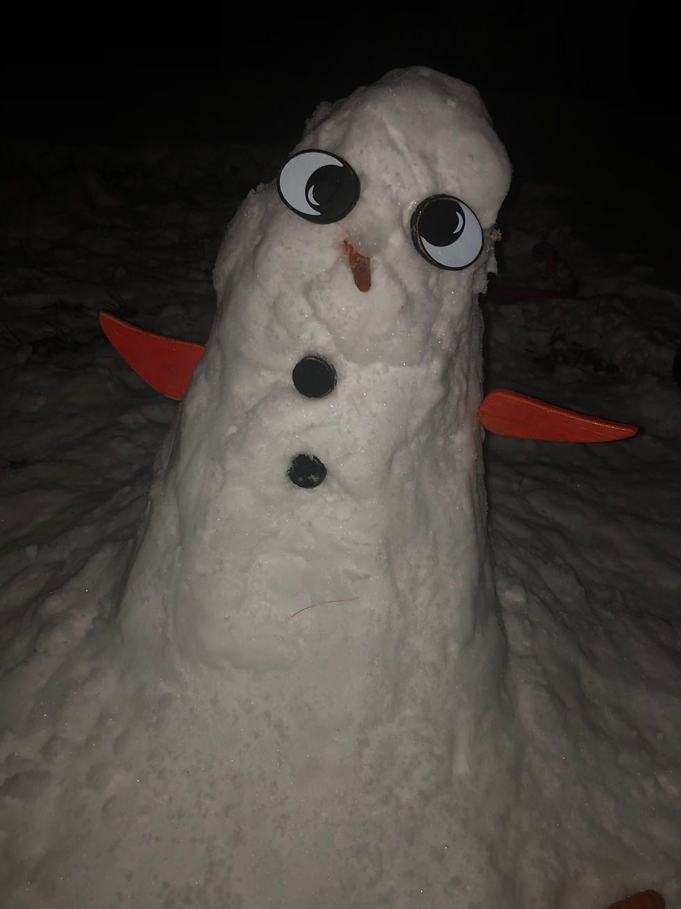 Our snowpeople were less Calvin & Hobbes, and more lumpy Cousin It.