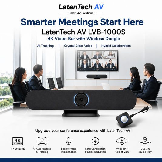 LatenTech AV LVB-1000S 4K Video Bar with Wireless Dongle – BYOD Ready Video Conferencing Solution