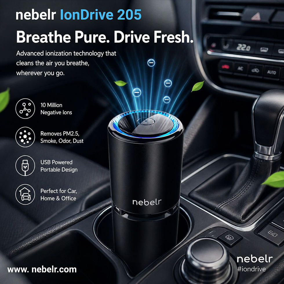 Nebelr IonDrive 205, Car Air Purifier Ionizer, Portable USB Air Cleaner, PM2.5 Remover for Car, Negative Ion Air Purifie
