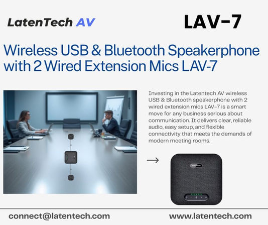 Latentech AV LAV-7 USB & Bluetooth Conference Speakerphone with 2 Wired Extension Mics