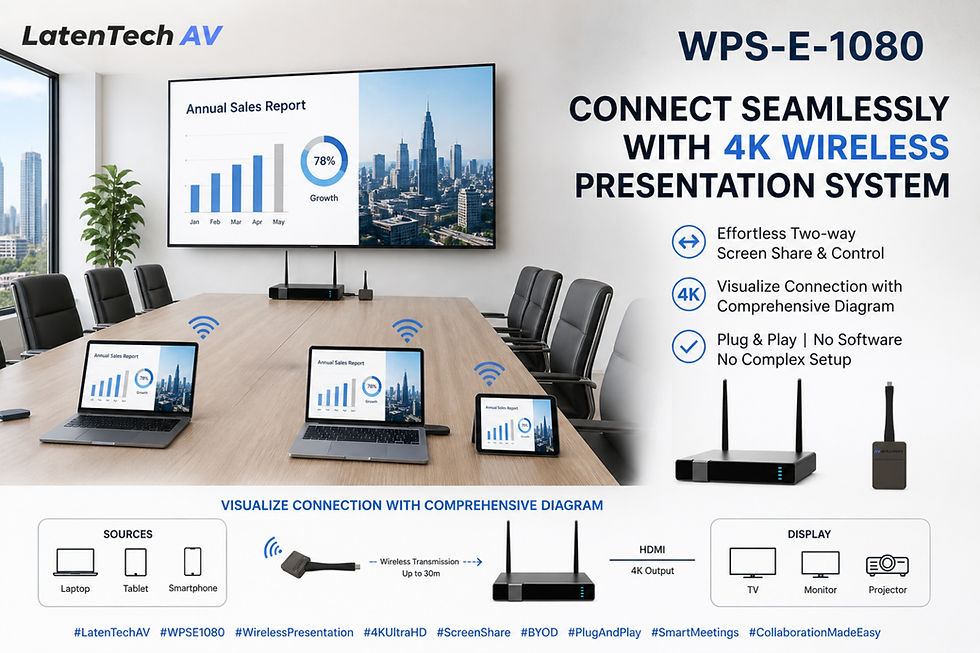 LatenTech AV WPS-E-1080: 4K Wireless Presentation System with USB-C Dongle for BYOM, Miracast & AirPlay