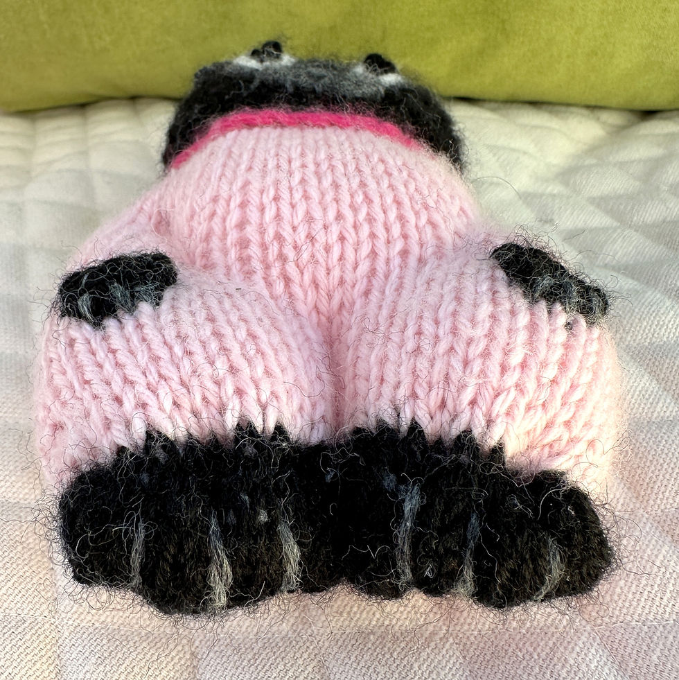 Thumbnail: Pug Woolie ~ Knitted Art Doll - Strawberry Ice Cream