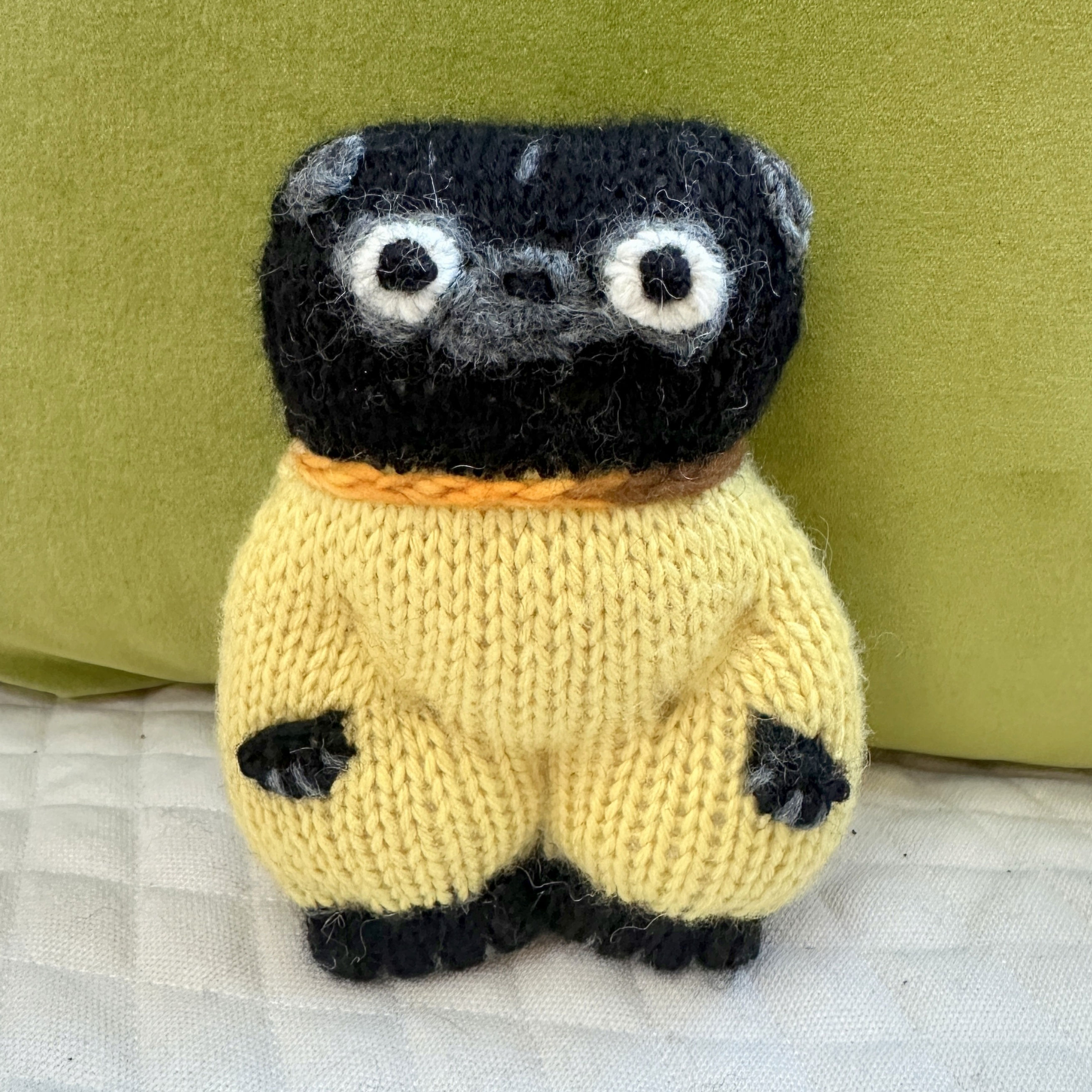 Pug Woolie ~ Knitted Art Doll - Waffles