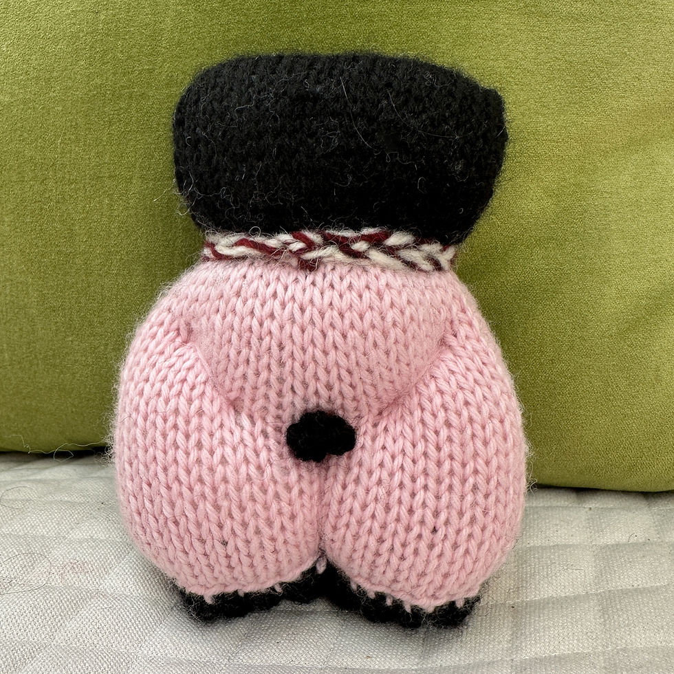 Thumbnail: Pug Woolie ~ Knitted Art Doll - Strawberry Ice Cream