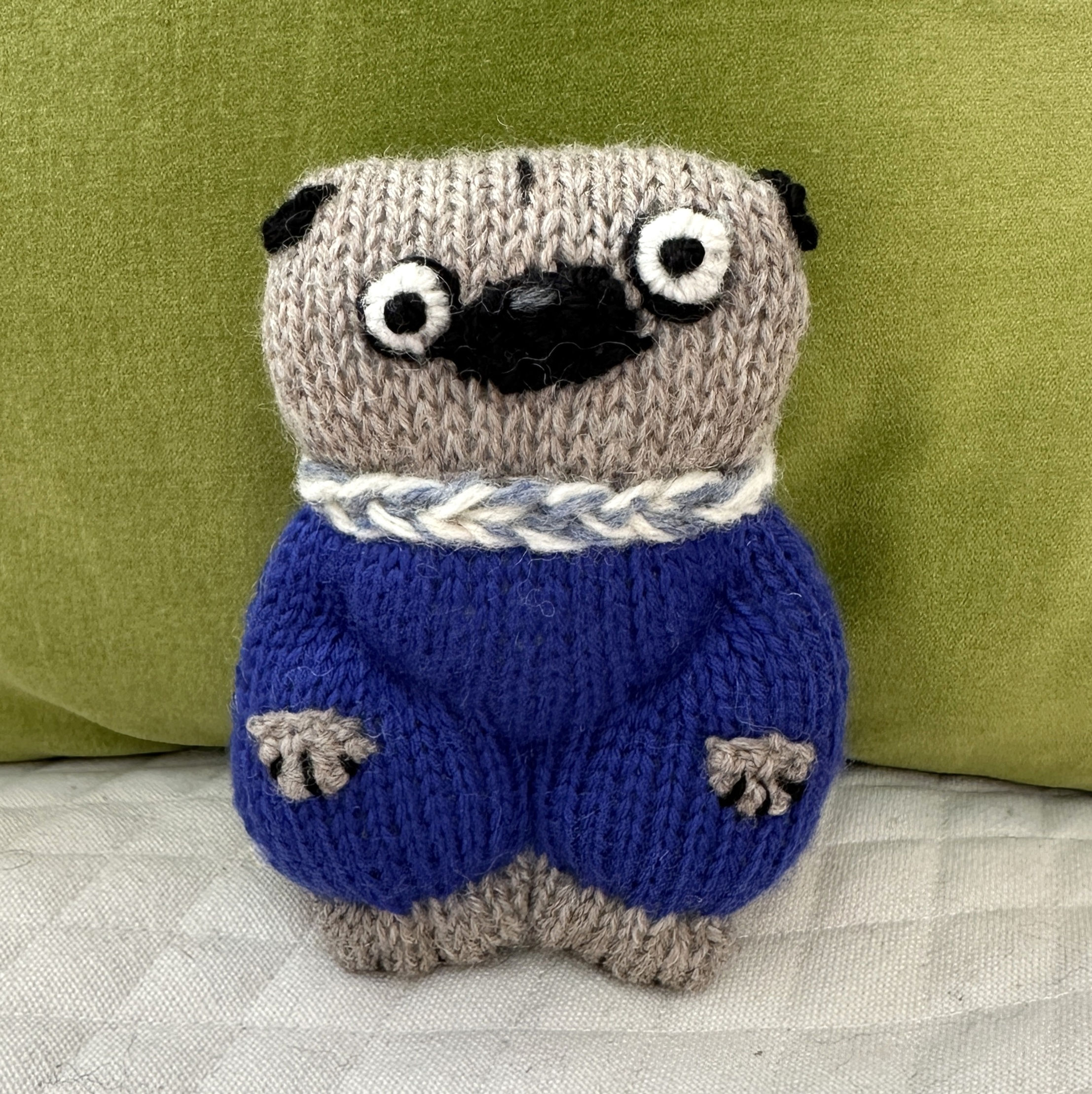 Pug Woolie ~ Knitted Art Doll - Blueberry Pie