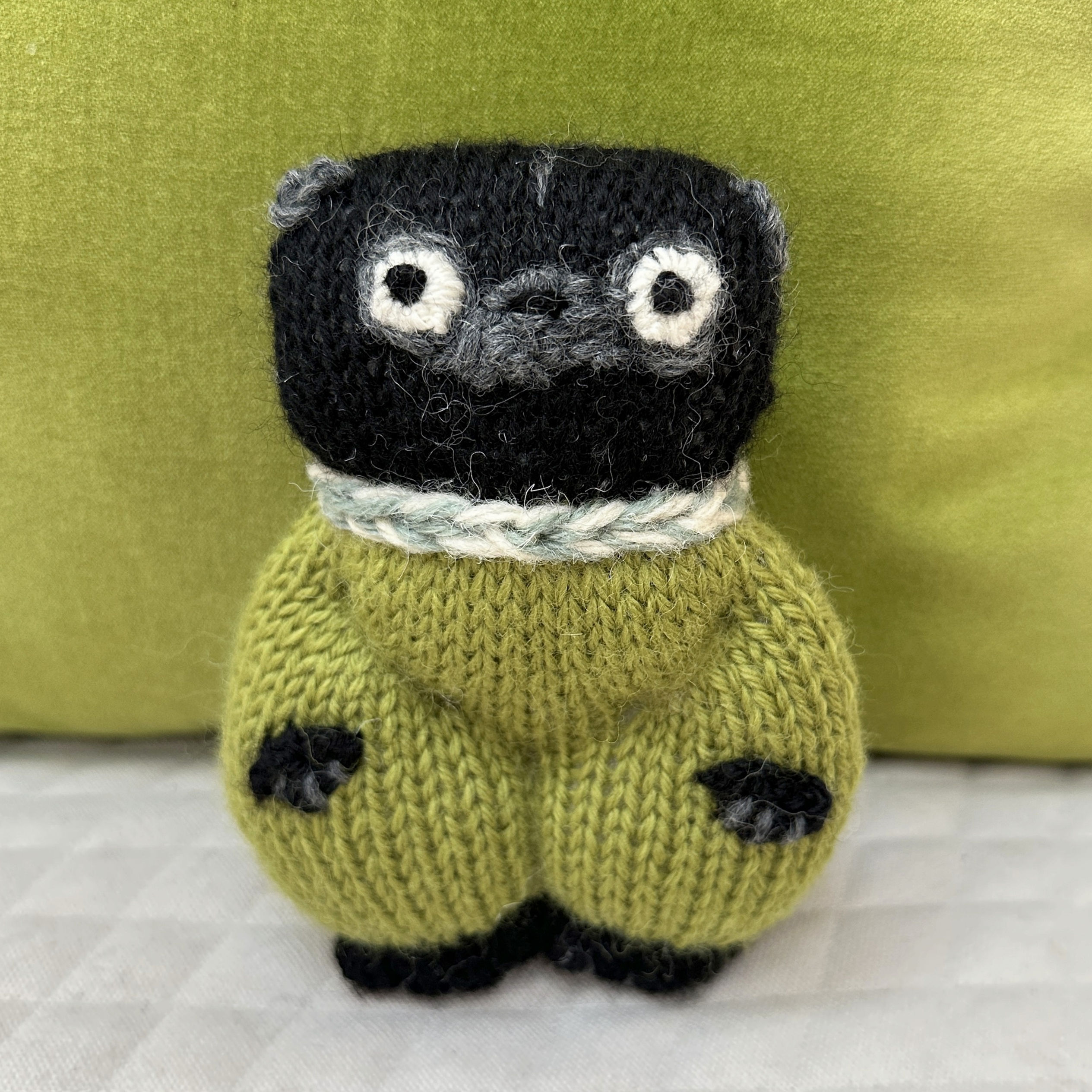 Pug Woolie ~ Knitted Art Doll - Mint