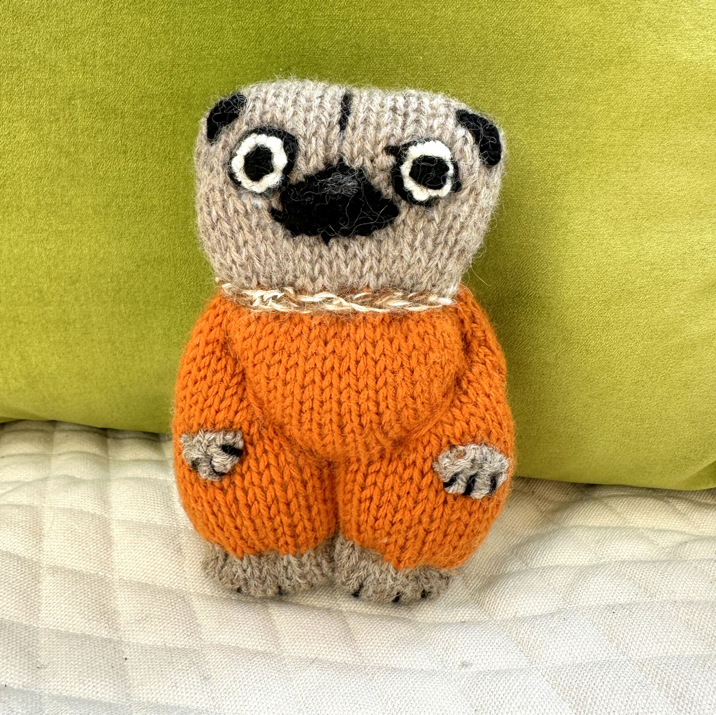Pug Woolie ~ Knitted Art Doll - Nutmeg