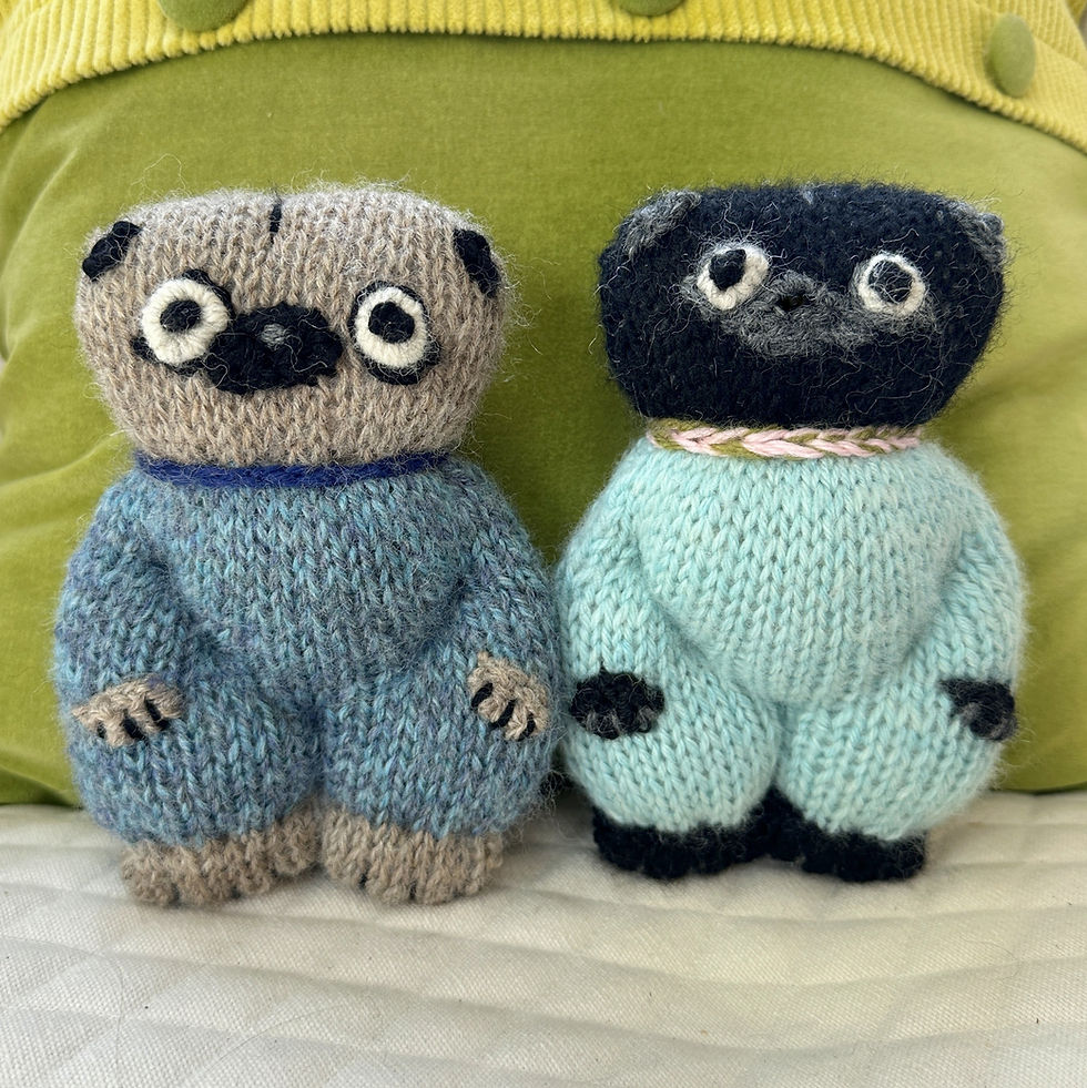 Thumbnail: Pug Woolie ~ Knitted Art Doll - Strawberry Ice Cream