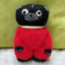 Pug Woolie ~ Knitted Art Doll - Spaghetti Sauce