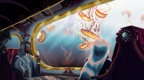 The train goes underwater for the passengers to appreciate the marine life such as jelly fishes as they travel. 