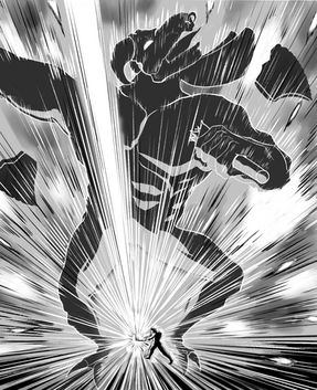 Demon being cut through