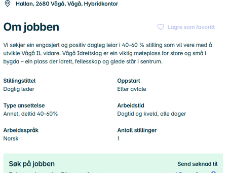 Dagleg leiar for Vågå idrettslag, 40-60% stilling