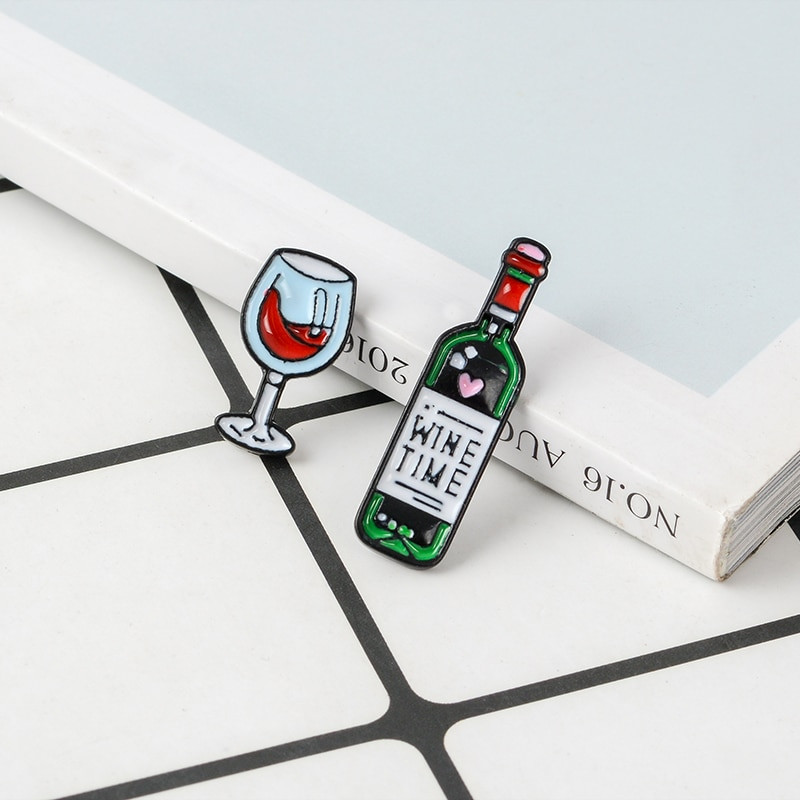 Wine Time Mini Cute Wine and Wine Glasses Couple Pins Red Wine Bottle Cup