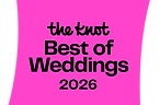 The image is a pink rectangle with the text "the knot Best of Weddings 2026" in black.