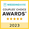 This is a graphic indicating a WeddingWire Couples' Choice Award for 2023, featuring five stars and the WeddingWire logo. It 