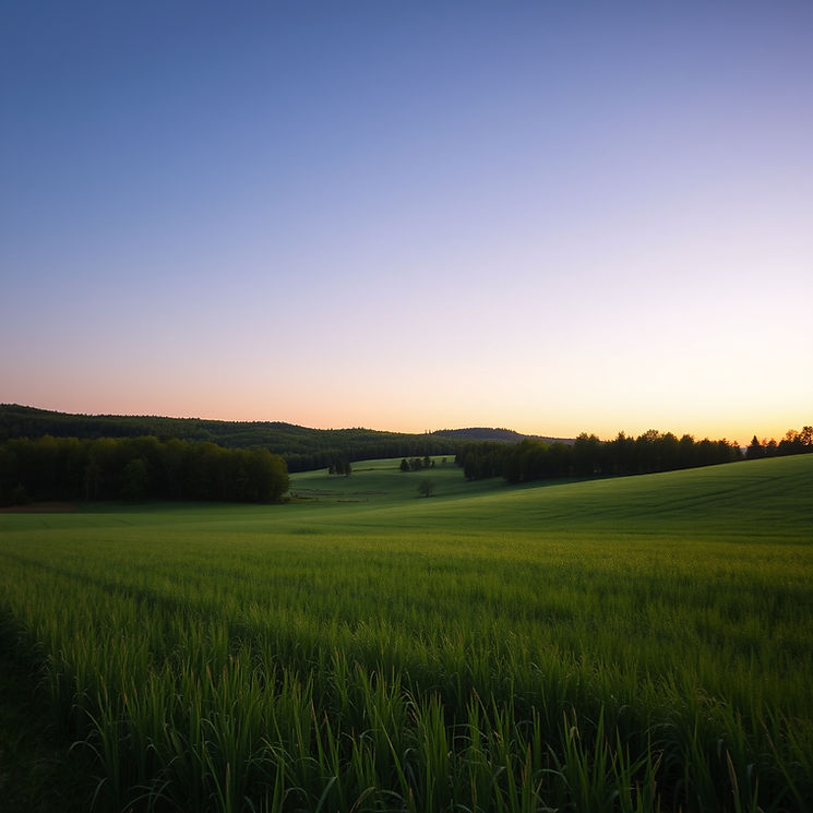 A nice midwest field, with trees and hills, and make the time of day towards evening, clos