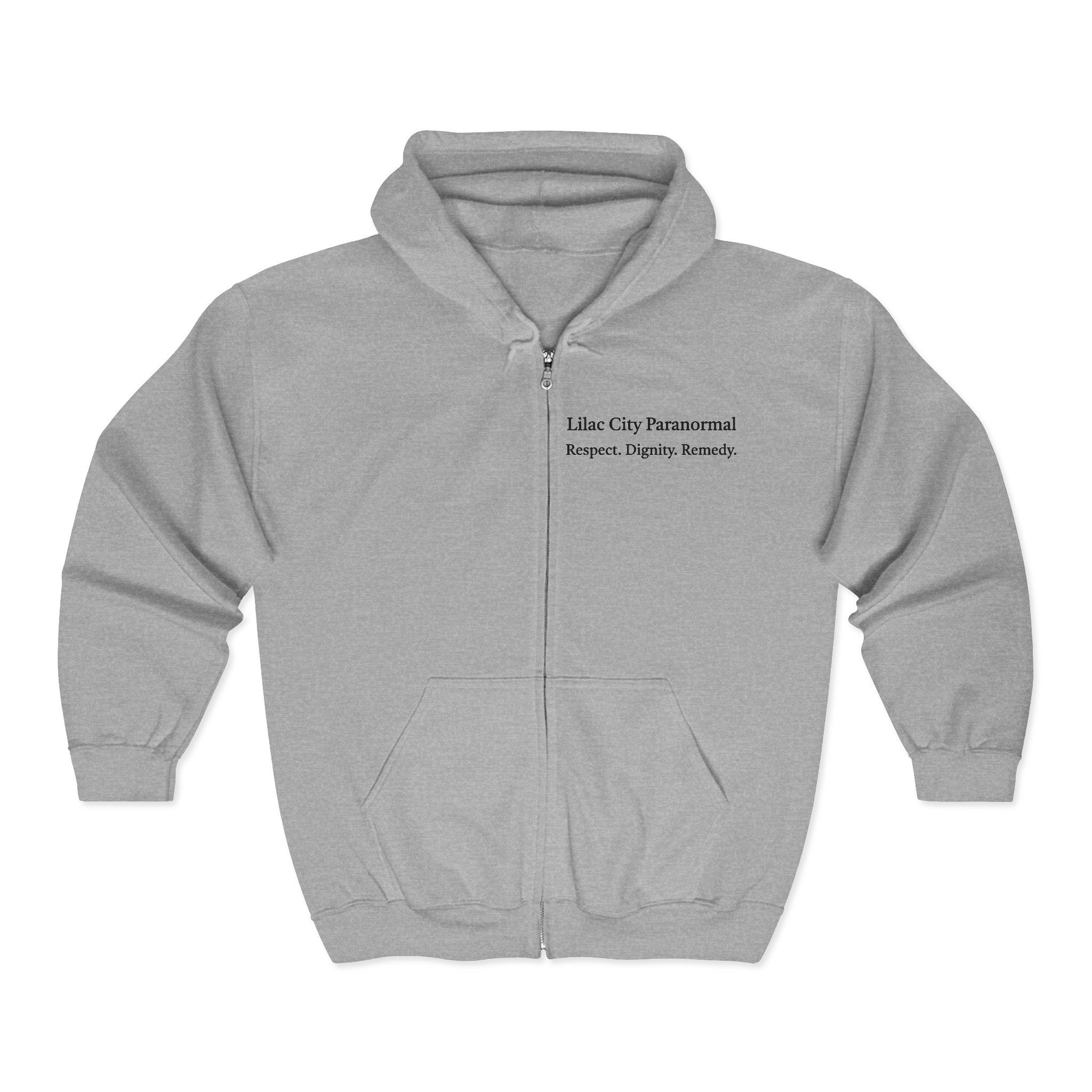 Respect. Dignity. Remedy. - Lilac City Paranormal - Zip Hoodie Black Text