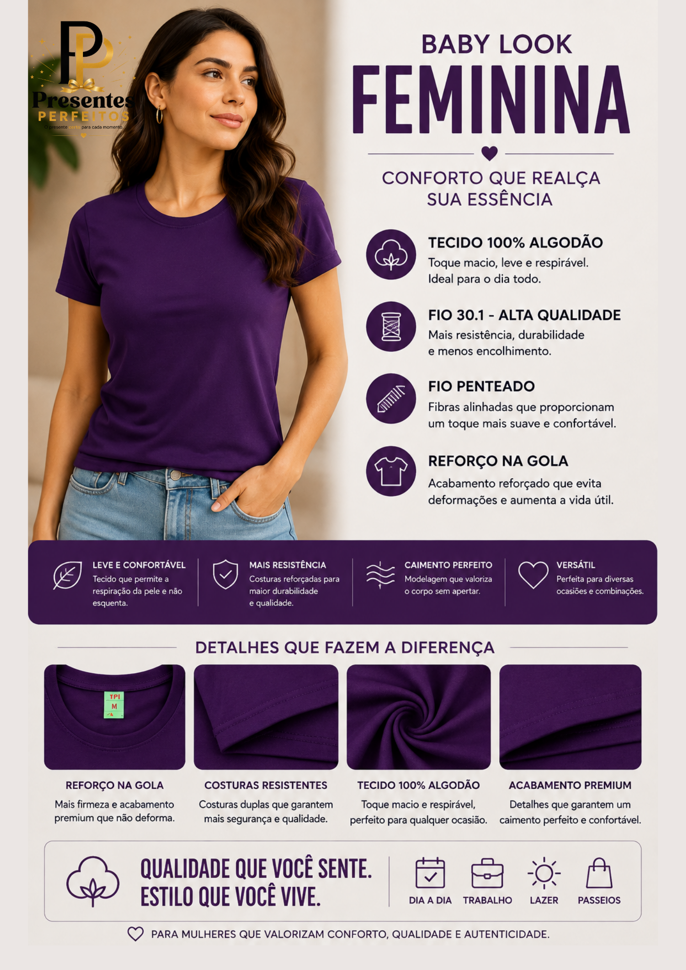 👚 Baby Look Feminina 100% Algodão