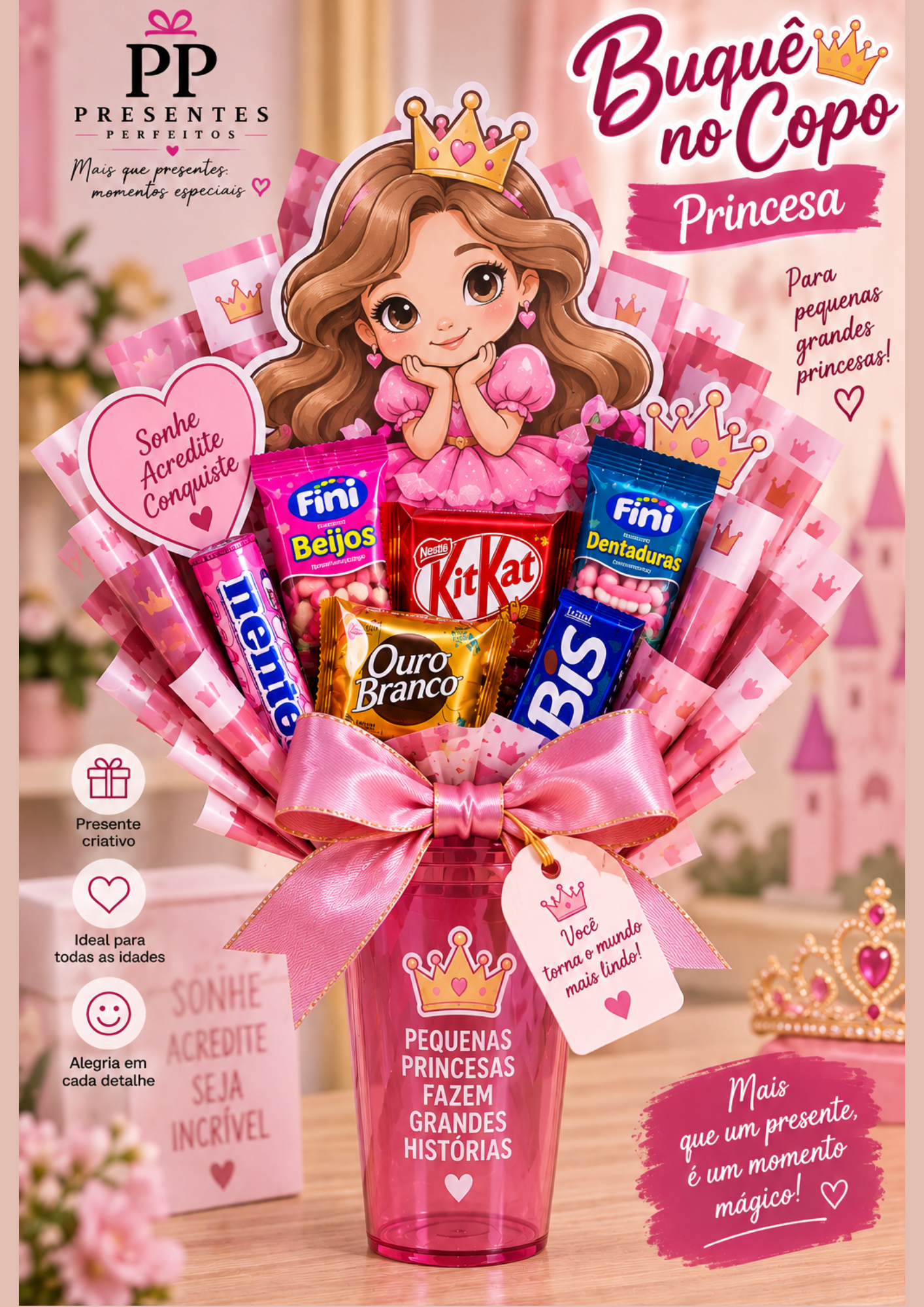 PRINCESA🎁 Buquê no Copo Infantil