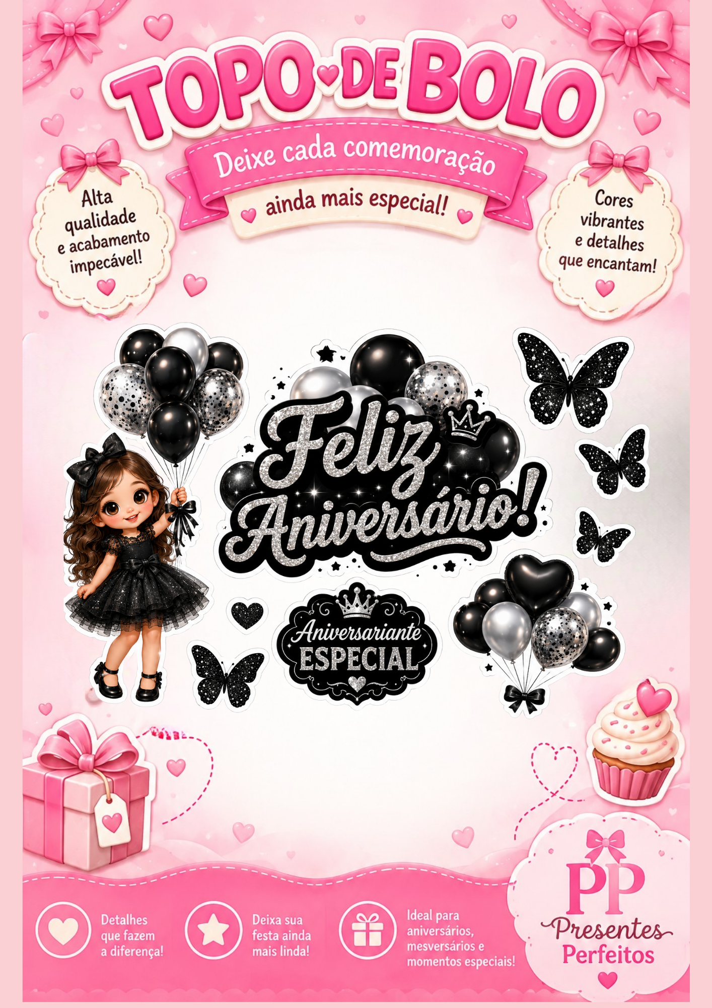 DOCES🎀 Topo de Bolo Menina 