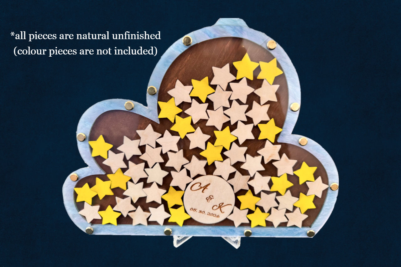 Wooden Guest Book Set [Cloud frame + 60pcs star (natural)]