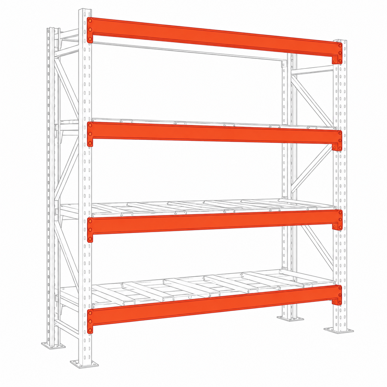 orange warehouse racking beams in racking bay depiction