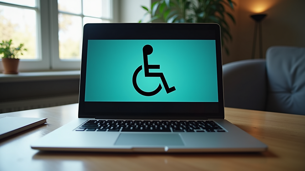 Close-up view of a laptop screen showing a disability awareness video