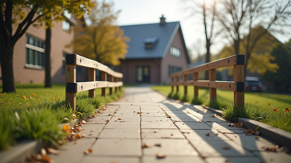 Eye-level view of a community centre with accessible ramps