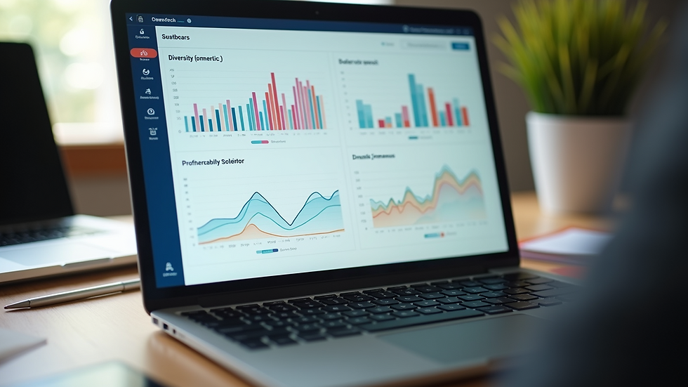 Close-up view of a laptop screen showing a recruitment software dashboard with diversity metrics