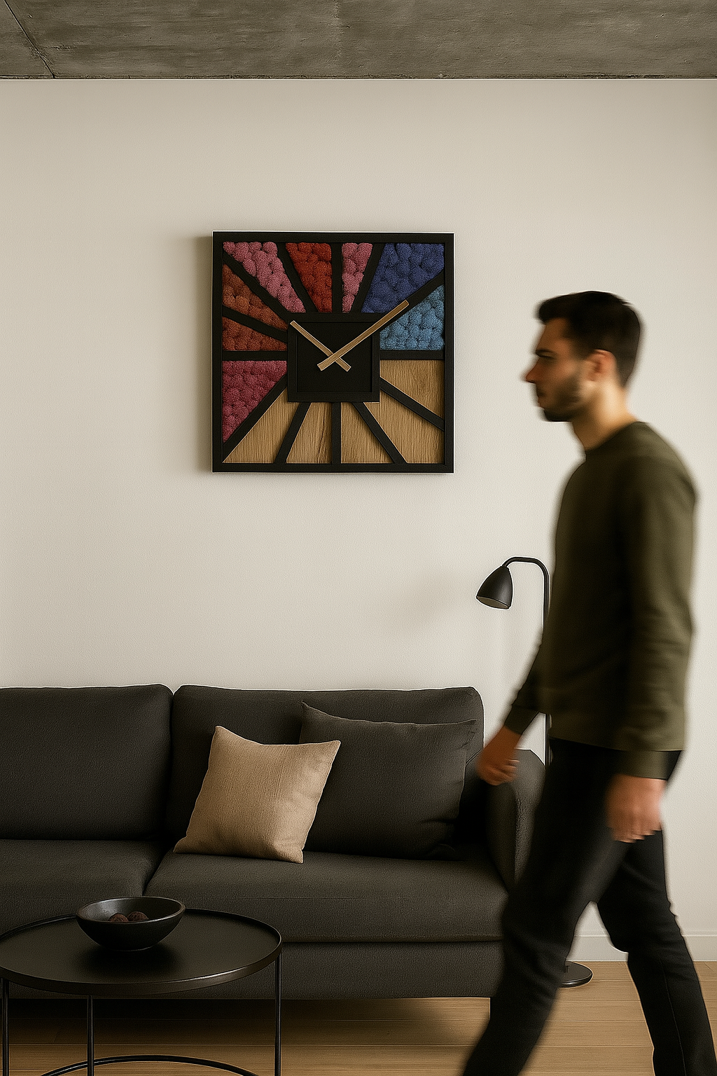 Годинник зі стабілізованим мохом “Clock in Moss 5 Rosy Night”