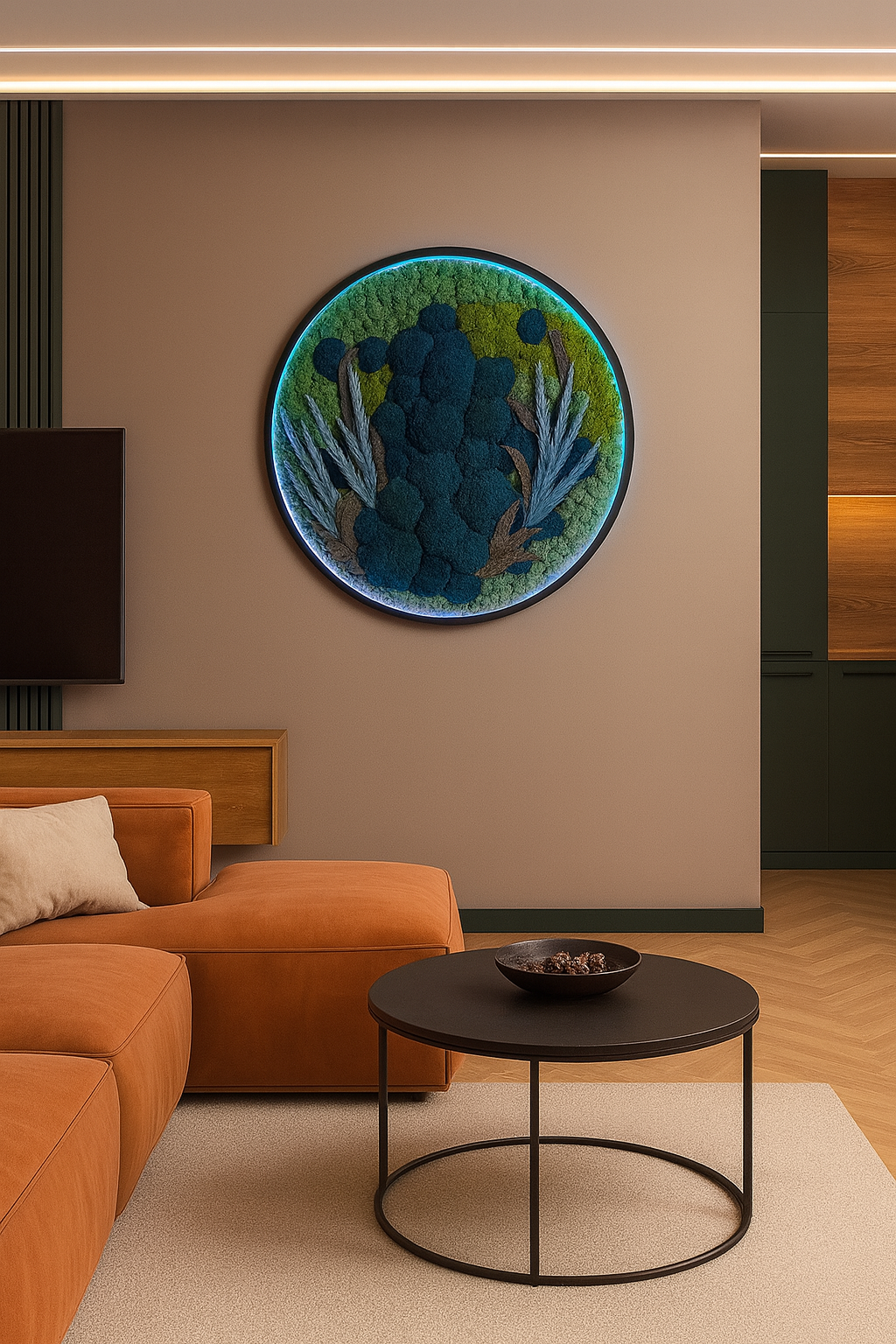 Панно зі стабілізованим мохом кругле"Аквамарин"