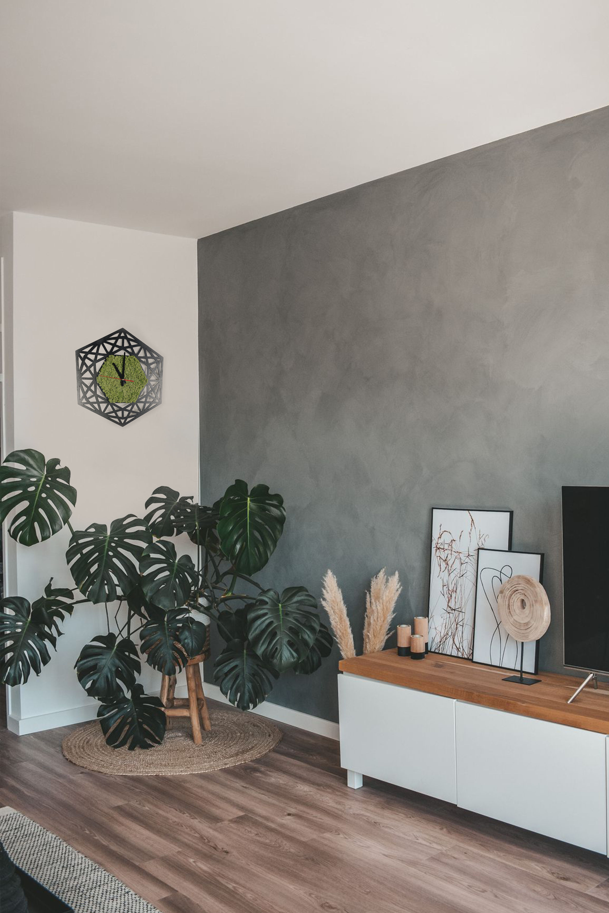 Годинник зі стабілізованим мохом "Геометрія"