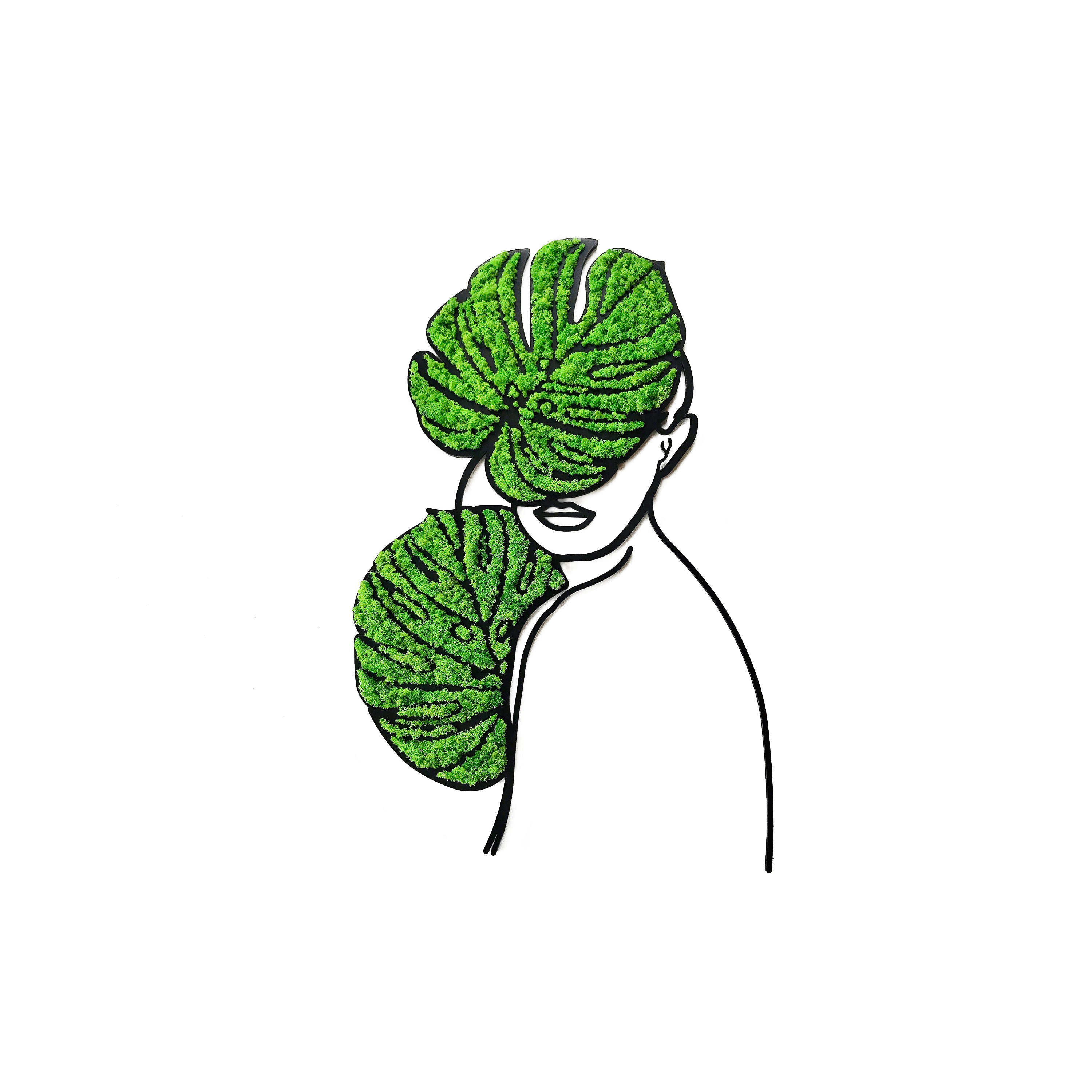 Картина зі стабілізованим мохом "Дівчина з зеленим листям монстери"