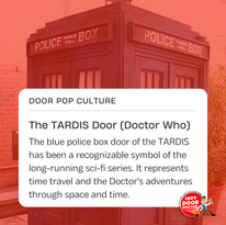 Iconic blue police box door of the TARDIS
