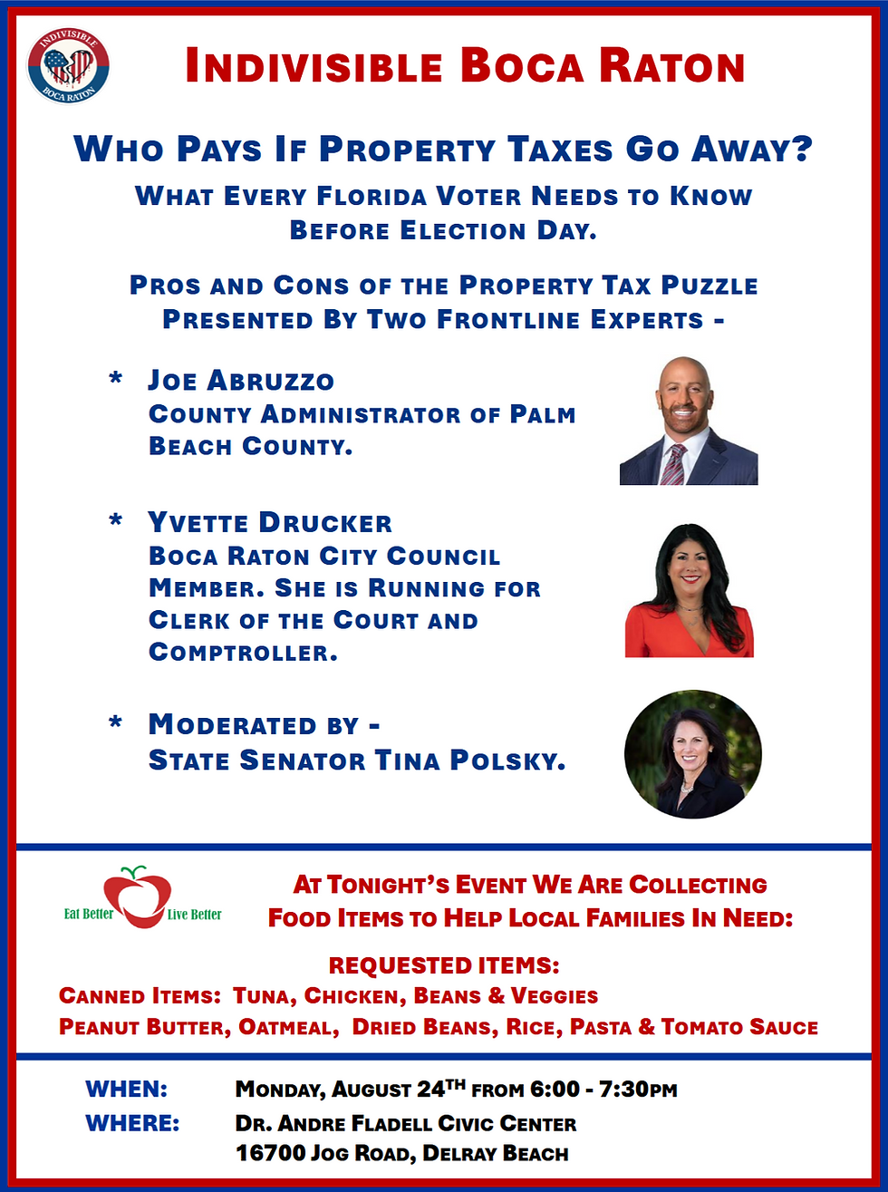 8/24/26 - Who Pays If Property Taxes Go Away? With Joe Abruzzo and Yvette Drucker - Moderated By State Senator Tina Polsky