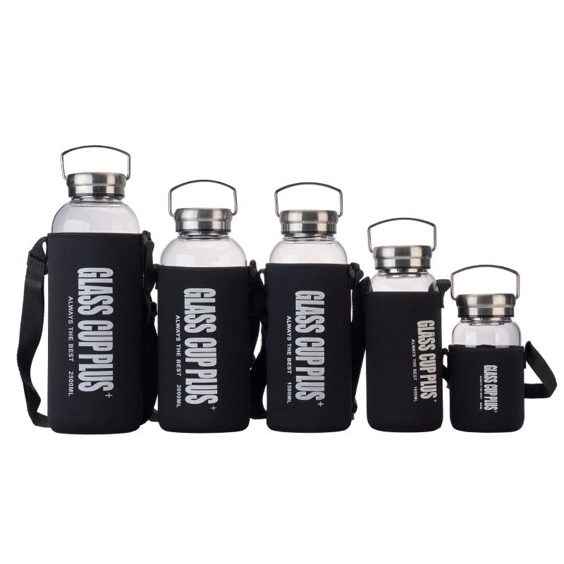 Thumbnail: Insulated Borosilicate Glass Water Bottle with Carry Strap