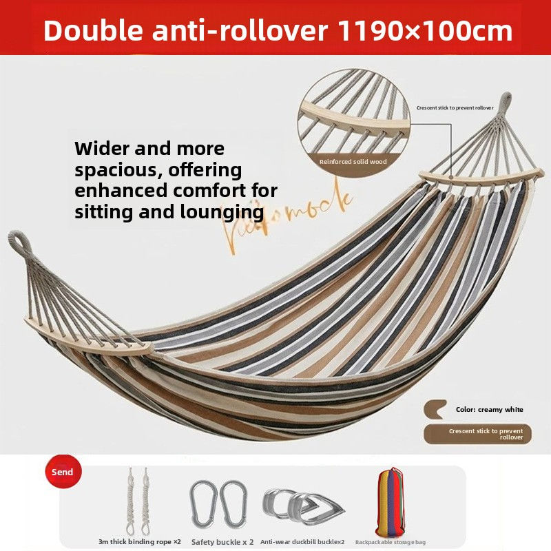 Thumbnail: Thickened Nylon Outdoor Hammock Anti-Rollover Striped Swing Bed