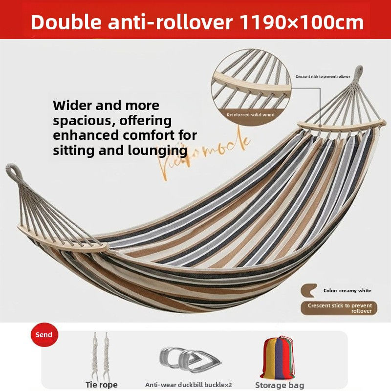 Thumbnail: Thickened Nylon Outdoor Hammock Anti-Rollover Striped Swing Bed