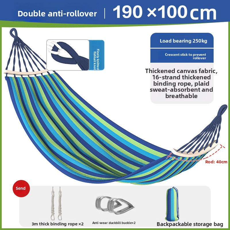 Thumbnail: Thickened Nylon Outdoor Hammock Anti-Rollover Striped Swing Bed