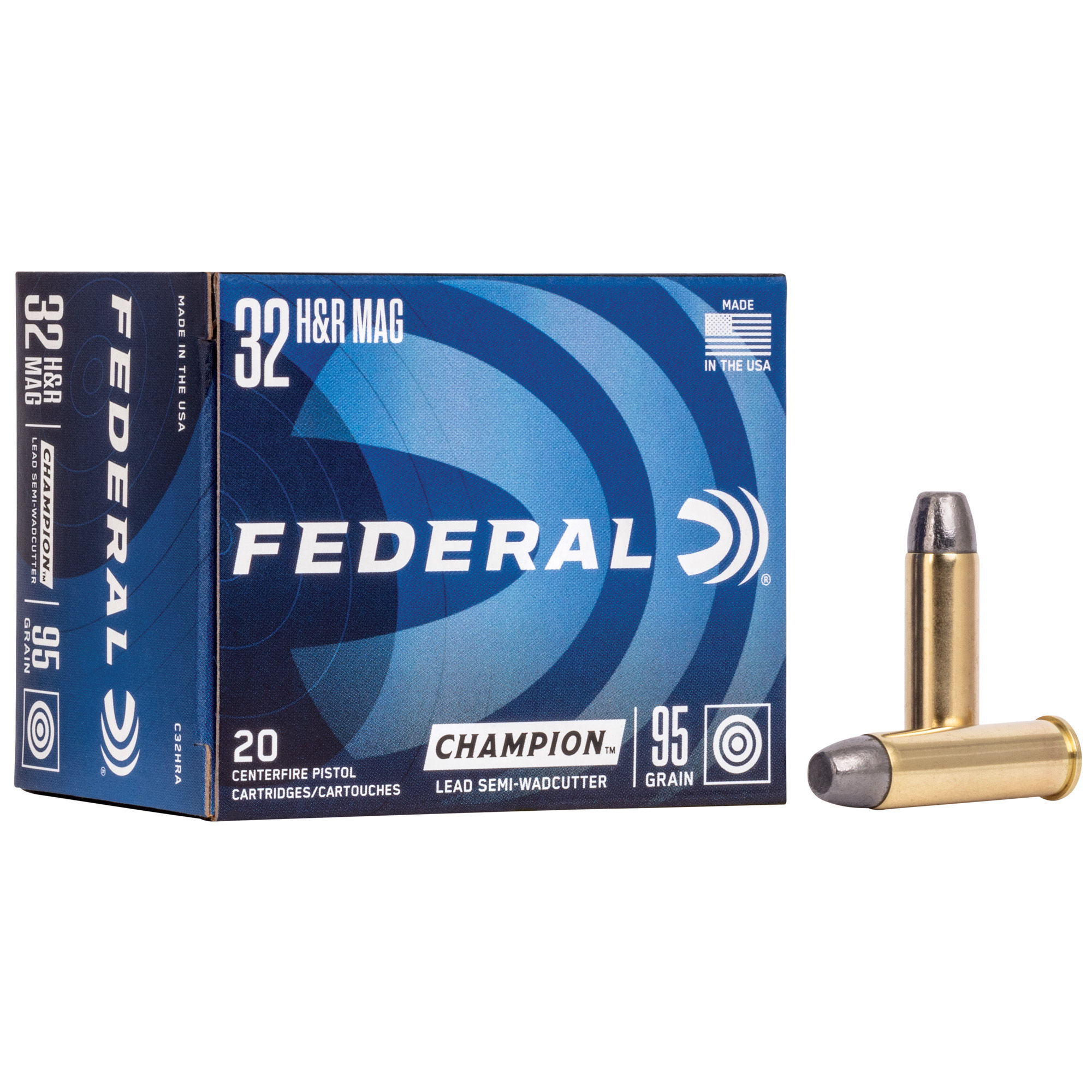 Federal | 200 rds. | 32 H & R MAG 95GR LEAD SEMI WADCUTTER CHAMPION | 20RD