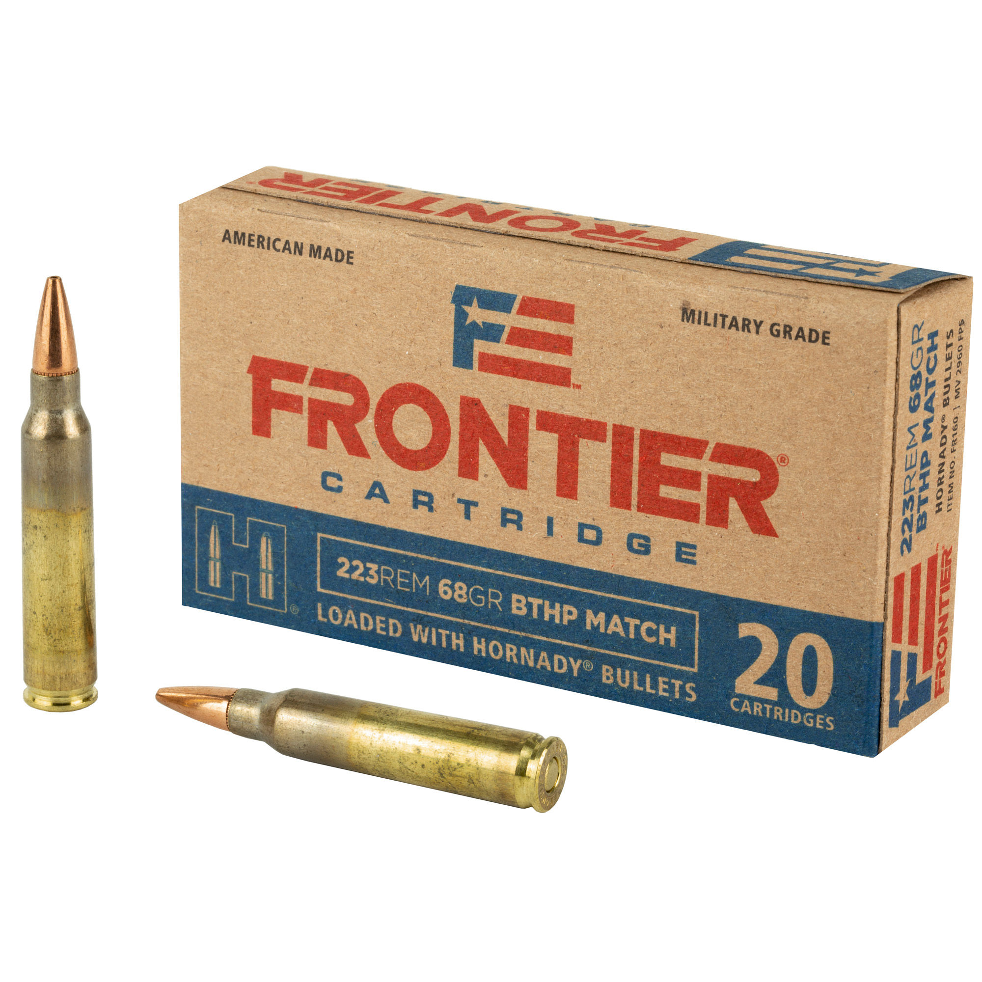 Hornady | 500 rds.  | Frontier Cartridge | 223 Rem | 68 grain | Boat Tail Hollow